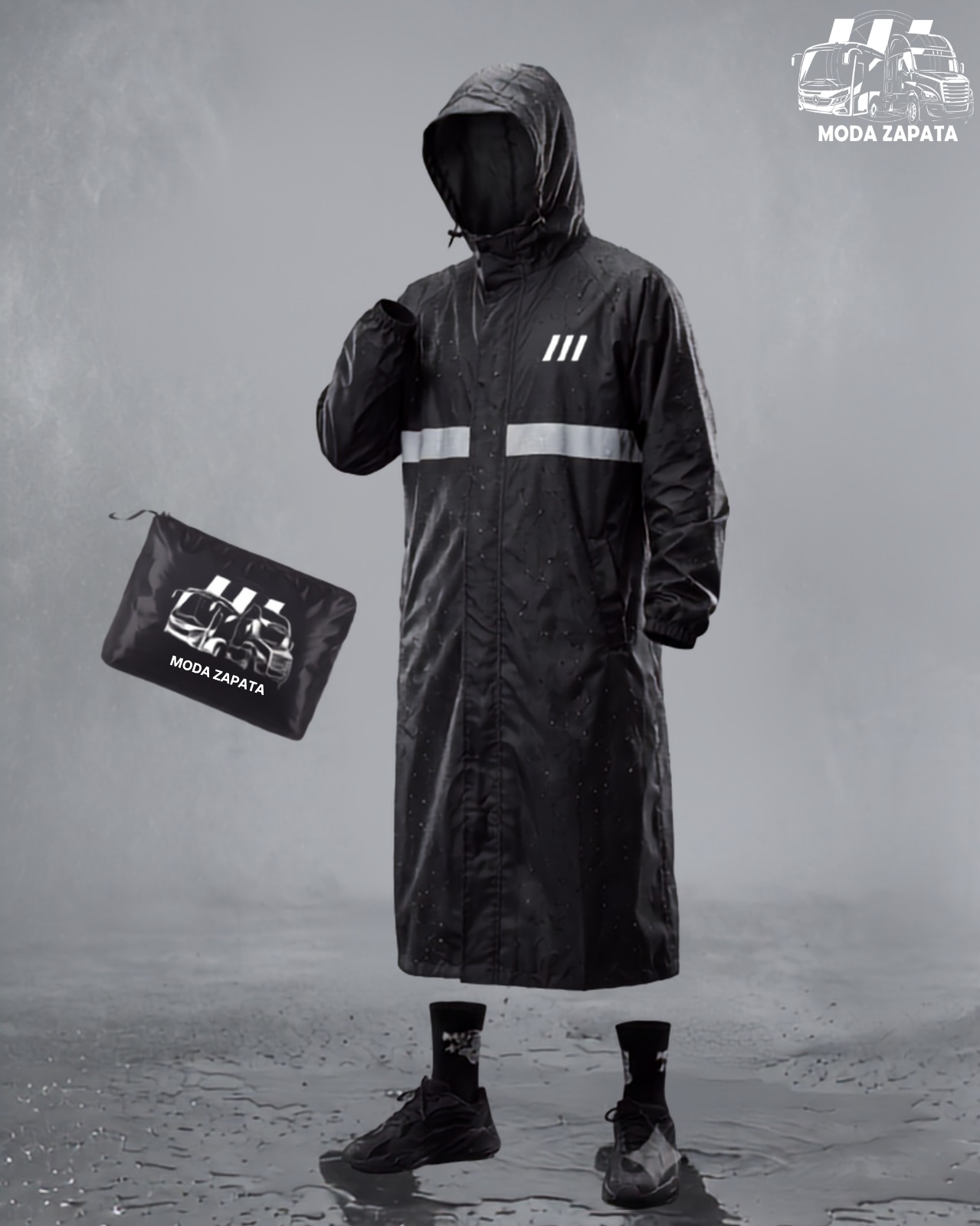 Impermeable Unisex Negro Tracto Y Bus